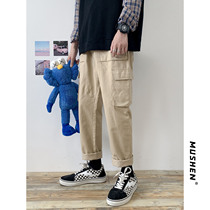 Autumn ins functional overalls mens trend brand straight loose student pants Korean version of the trend all-match casual pants