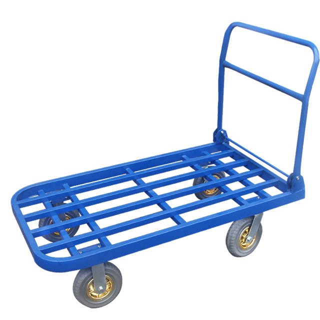 Flatbed cart Push truck ແຜ່ນເຫຼັກ trolley ລົດບັນທຸກ trolley Folding pull truck trailer Square tube truck