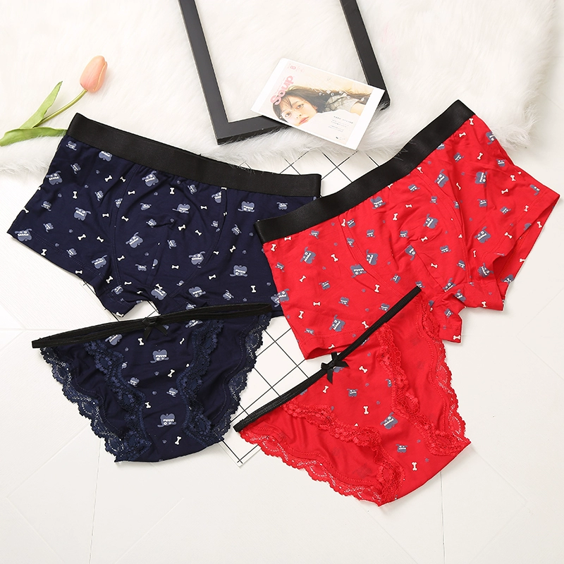 Quà sinh nhật màu hồng mềm mại và thoải mái cotton in eo thấp phim hoạt hình đồ lót cặp đôi đồ lót nam và nữ góc phẳng