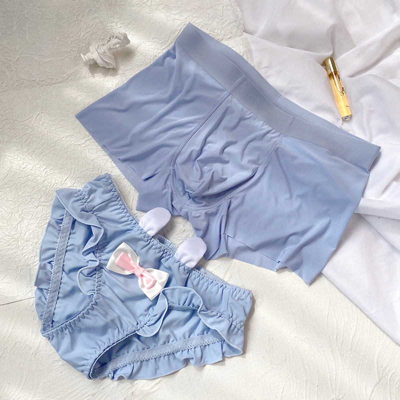 2 Dress Cartoon Speed Dry Ice Silk Girl Without Mark Rabbit Ears Solid Rabbit Pure Color Ultra Slim Cute Couple Underwear