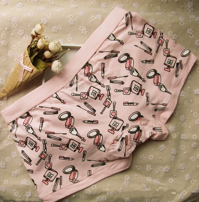 Quà sinh nhật màu hồng mềm mại và thoải mái cotton in eo thấp phim hoạt hình đồ lót cặp đôi đồ lót nam và nữ góc phẳng