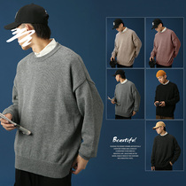 Couple sweater men Korean fashion knitwear solid color ins thick round neck loose casual lazy thread coat