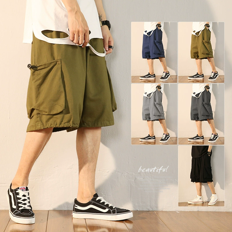 Quần short nam thủy triều thương hiệu Nhật Bản phong cách đa túi phong cách mùa hè quần năm điểm quần rộng quần rộng kích cỡ giản dị - Quần short