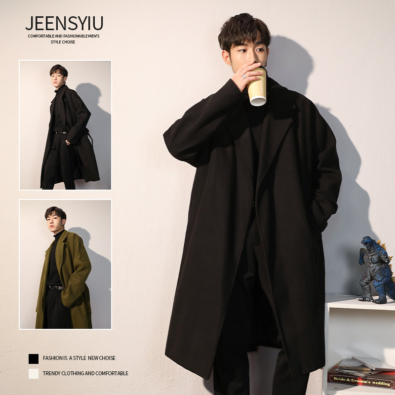 Ветровка мужская средней длины, осенне-зимнее стеганое утолщенное шерстяное пальто высокого класса в британском стиле, мужское шерстяное пальто черного цвета