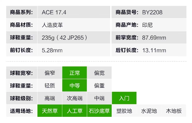Giày thể thao Zaji Adidas ACE 17.4 AG giày cỏ nhân tạo thể thao S77088 BY2208