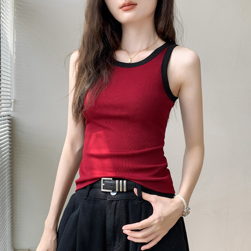 Victoria Forest Color-Blocked Design Round-Neck Sleeveless Vest for Women, Hot Girl Style, Slim Fit, American Style Inner Wear Top