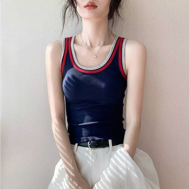 Victoria Forest ~ Color-Blocked Round-Neck Sleeveless Camisole for Women ~ Skin-Friendly, Slim-Fitting, Unique Inner Top