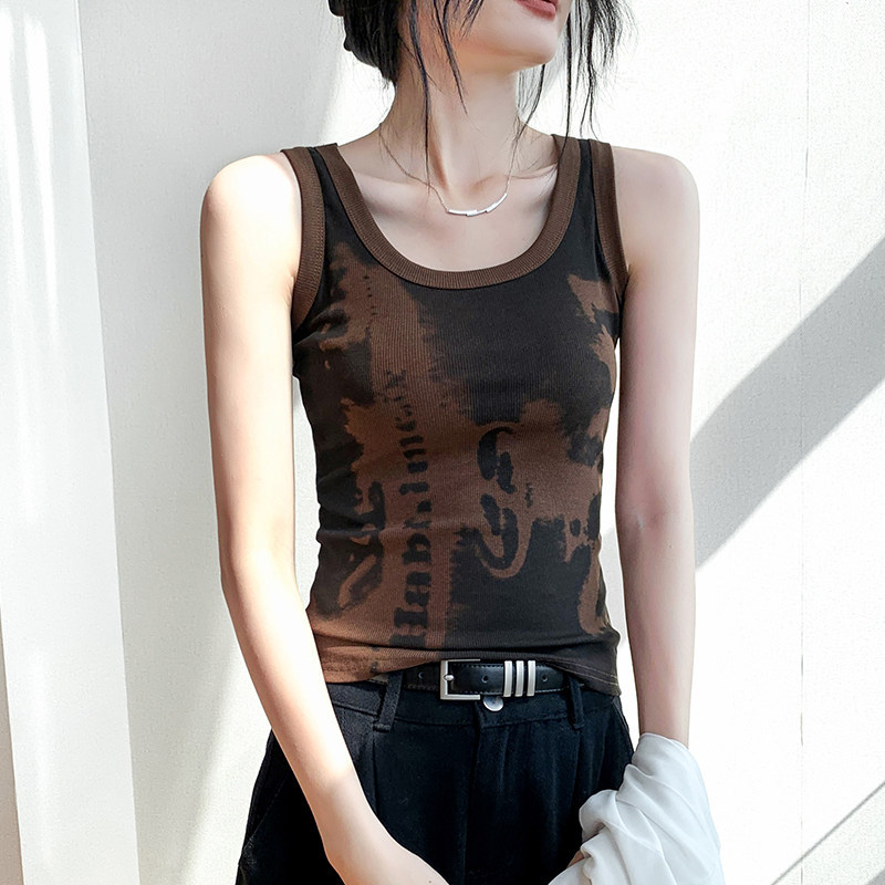 Victoria Forest American Retro Style Camisole for Women, Slim Fit Tie-Dye Sleeveless Top