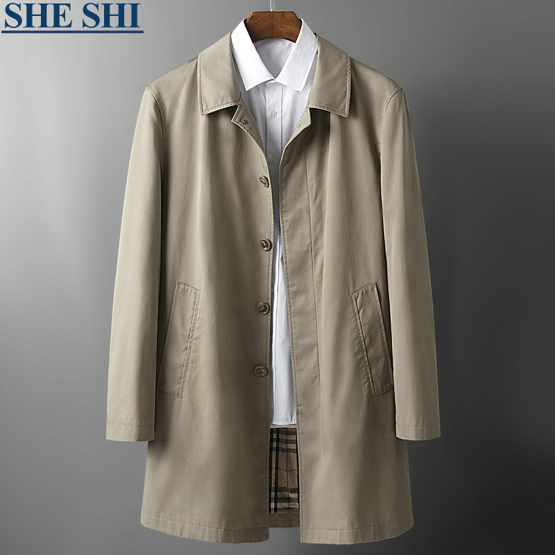 High-End Pure Cotton 25 New Style Mid-Length Lapel Business Casual Jacket Trench Coat Men's Coat Large Size