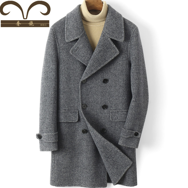 Autumn and winter new double-sided woolen woolen coat men's thickened double-breasted mid-length version cashmere coat coat windbreaker