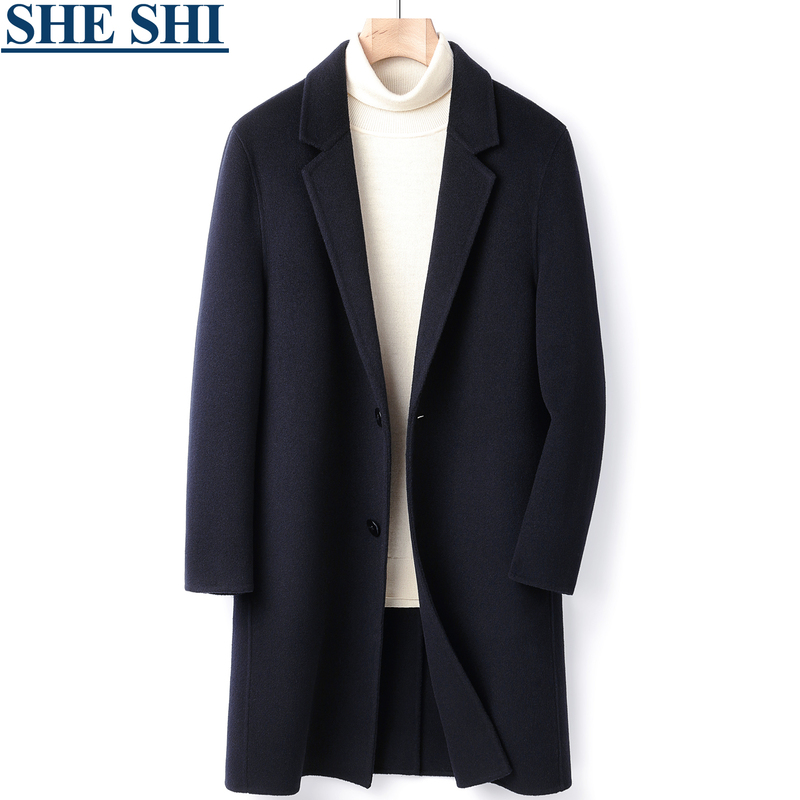 Double-Sided Cashmere Coat for Men, Mid-Length, New Autumn and Winter Style, Thickened with Removable Liner, Woolen Trench Coat