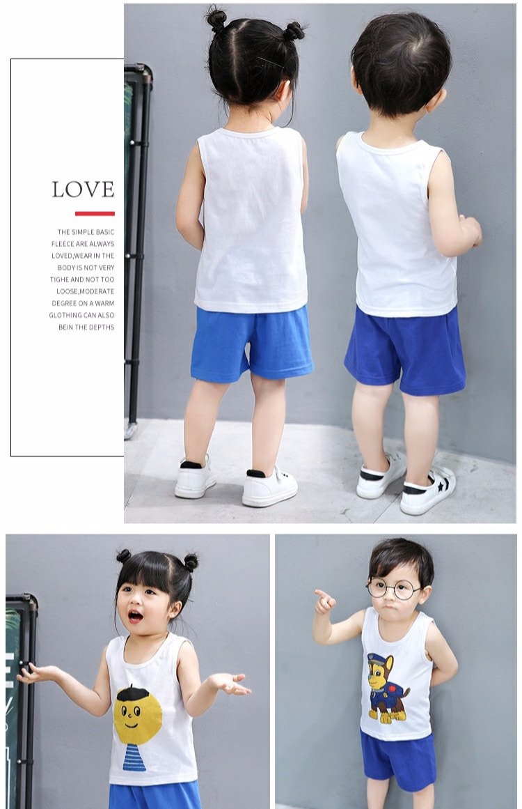 Mùa hè nam nữ áo vest không tay phù hợp với trẻ em cotton hai mảnh trong quần áo trẻ em lớn quần áo trẻ em bộ nỉ nhung đẹp cho bé