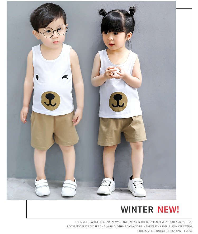 Mùa hè nam nữ áo vest không tay phù hợp với trẻ em cotton hai mảnh trong quần áo trẻ em lớn quần áo trẻ em bộ nỉ nhung đẹp cho bé