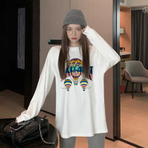 White long sleeve t-shirt female autumn winter pure cotton loose in the bottom of the undershirt with a thin 100 lap covered butt blouse