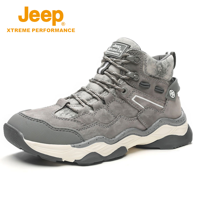 jeep men's shoes winter new casual high-top shoes men's outdoor non-slip mountaineering plus velvet warm cotton shoes tide