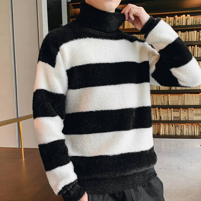 Mùa đông 2019 nam mới phiên bản Hàn Quốc của áo len cao cổ xu hướng áo len sọc dày áo len cá tính - Áo len cổ tròn