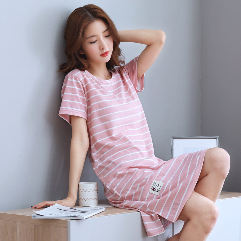 . Gió dài womens ngủ váy bông lỏng chiếc váy trên đầu gối dài váy womens t-shirt quần áo ngủ mùa hè váy còn lại đại học.