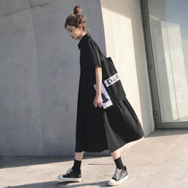 Dark world-weary dress Cold wind bereavement womens skirt Summer port flavor retro short-sleeved long small black skirt