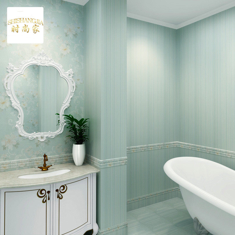 European style striped powder room tiles green imitation wallpaper 300X600 toilet wall tiles Kitchen bathroom tiles Floor tiles