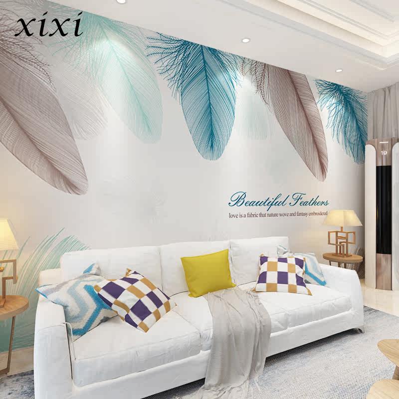 18d stereo trembles net red ins sofa background wall wall covering feather wallpaper light TV wall wallpaper mural