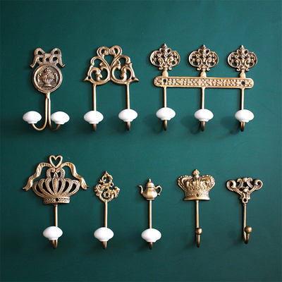European, French and American style brass light luxury crown retro creative coat hook, coat hook, single hook, key hook, wall hook