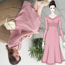 Knitted dress female 2021 new autumn winter long imiss skirt temperament slim long sleeve bottom long skirt