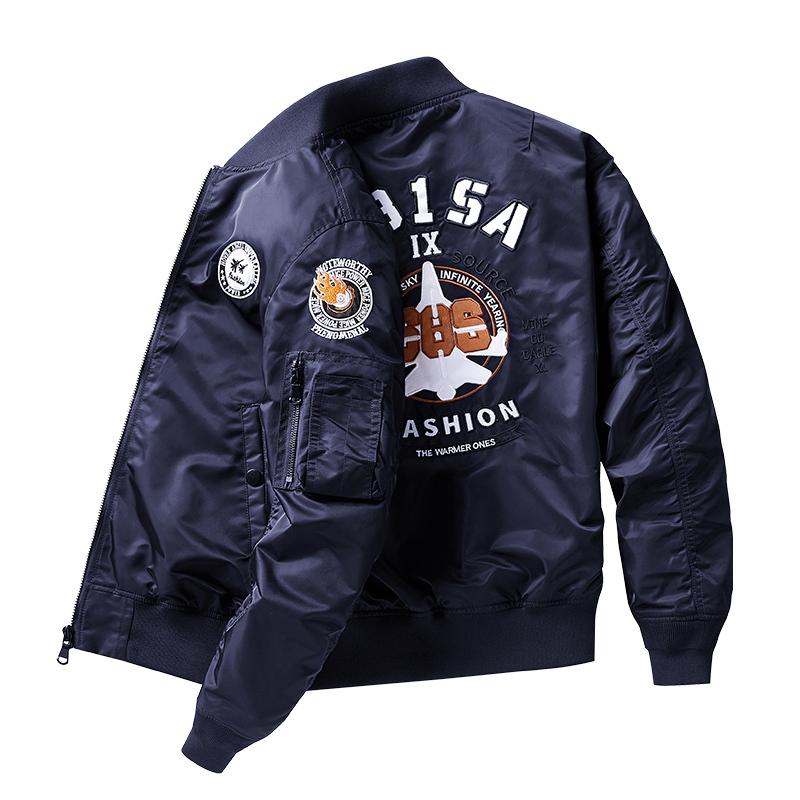 American Retro Jacket for Men, Spring and Autumn Embroidered Ma1 Bomber Jacket, Men's Blue Baseball Jacket, Couple's Motorcycle Clothing