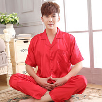 Youth Cardio-jersey Pyjamas Mens Silk Summer Han Edition Snowspun Ice Silk Short Sleeves Two Suits Spring True Silk Home Clothes