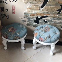 Small stool for home childrens stool living room tea table stool short stool solid wood cloth art small bench Lazy People Round Stool American Bench