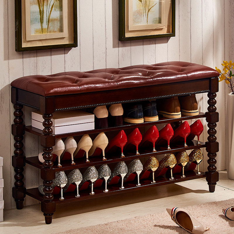 Shoe rack simple storage shoe cabinet home shoe changing stool solid wood door multi-functional storage stool American shoe rack saves space