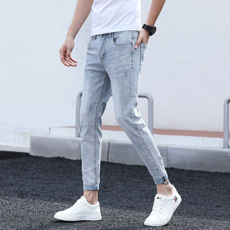 Summer slim fit 90% jeans Men's Korean version trendy small feet Summer tide cards 100 hitch 9 casual pants