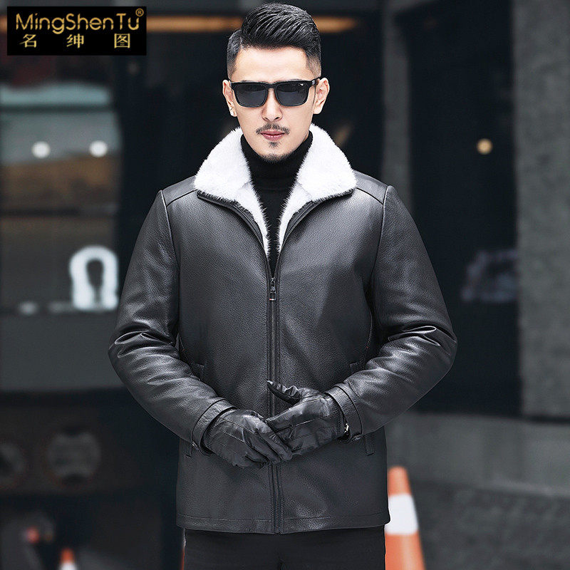 Gentry light and luxurious men's medium long version genuine leather fur coat fur integrated in youth mink leather jacket 2019