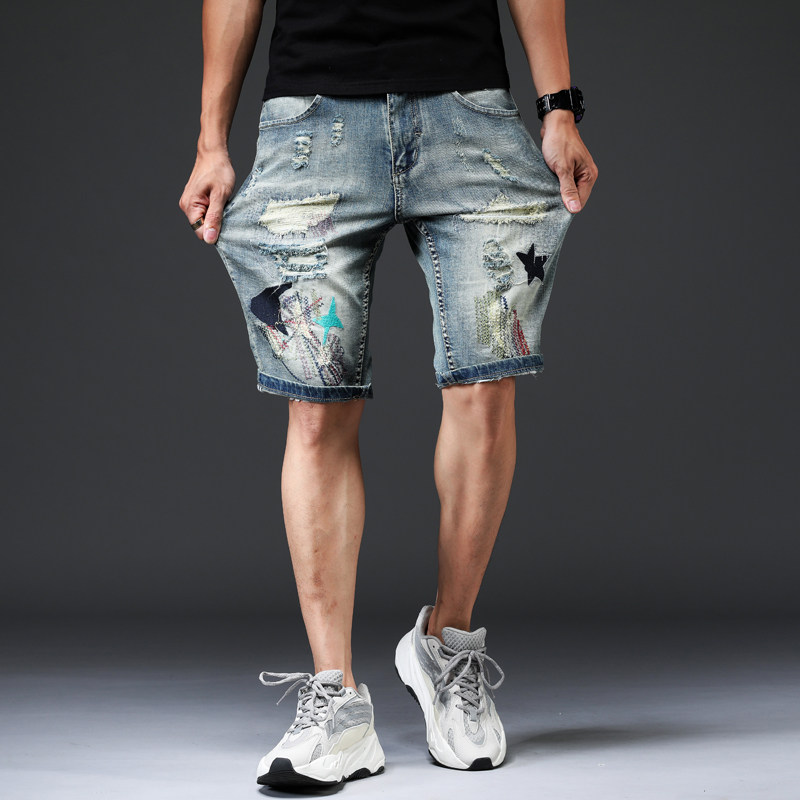 Summer personality Breaking Hole with Jeans Shorts Male body Chaos 50% Pants Elastic Spirit Younger 50% Pants Thin