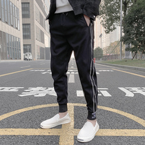 Striped casual sports nine-point pants mens 2021 spring social people slim fit net red knitted sweatpants all-match