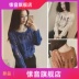 áo len mùa xuân mùa thu hàng dệt kim ngắn với trouserhigh eo hole-in-the-top ngắn tay t-shirt knitsweater của phụ nữ 