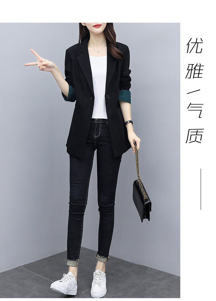 Костюм, весенняя осенняя тонкая куртка, черный кардиган, коллекция 2023, подходит для подростков 