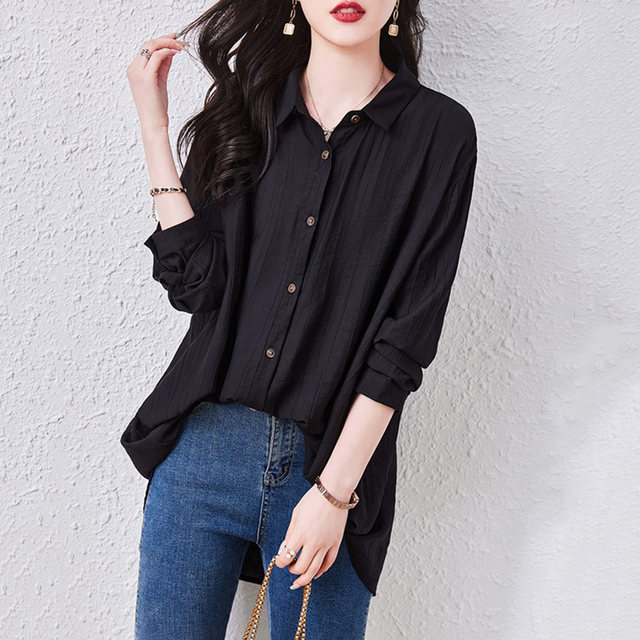 Mid-length shirts for ladies early spring and autumn 2023 new European products hot styles foreign style tops small shirts long-sleeved shirts