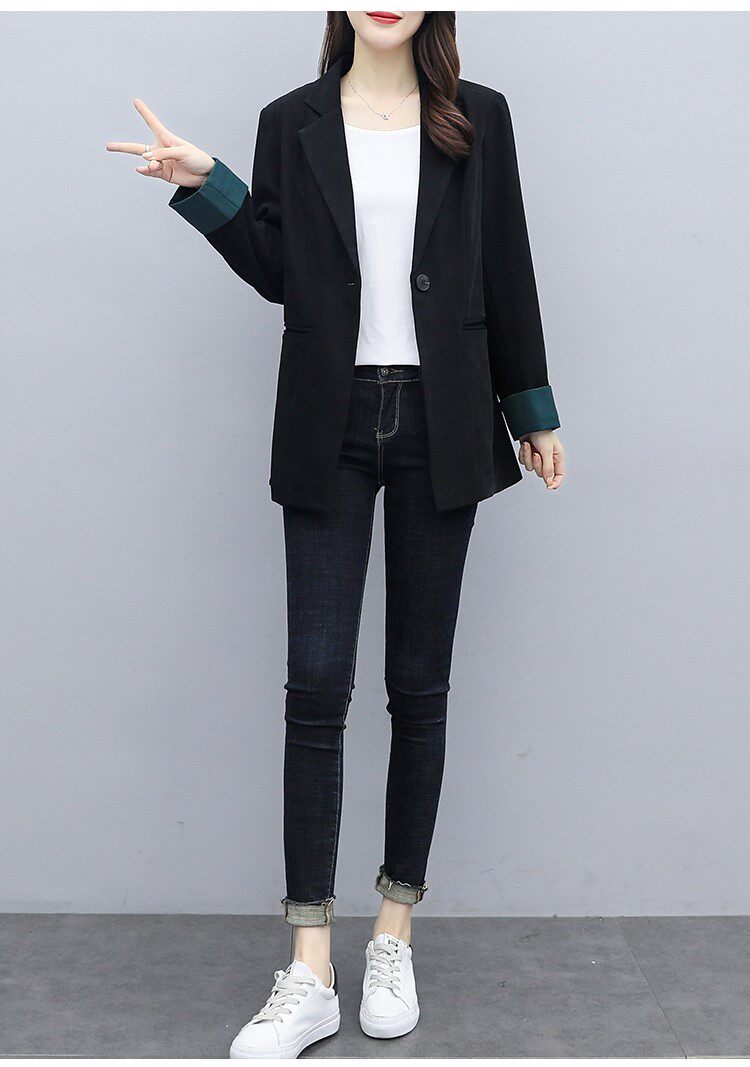 Костюм, весенняя осенняя тонкая куртка, черный кардиган, коллекция 2023, подходит для подростков 