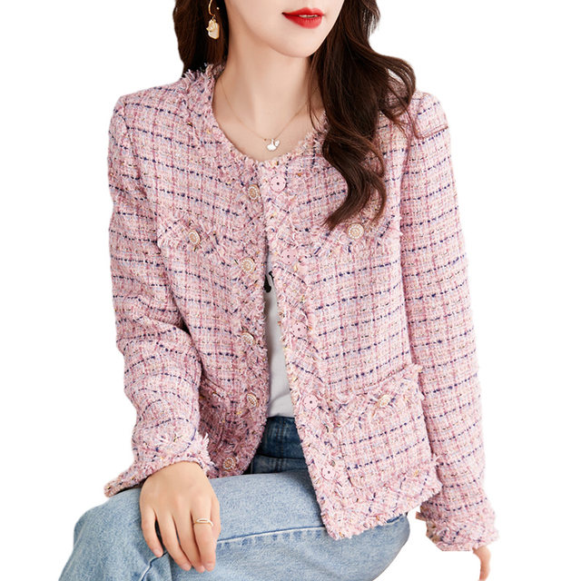 Plaid short coat women's clothing spring and autumn 2022 new hot style small fragrant wind small windbreaker fashion top