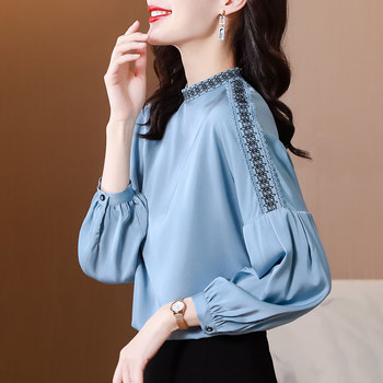 Satin Shirt Ladies Early Spring Autumn 2022 New Explosive Fashion Western Style Top Temperament Small Shirt Long Sleeve Shirt