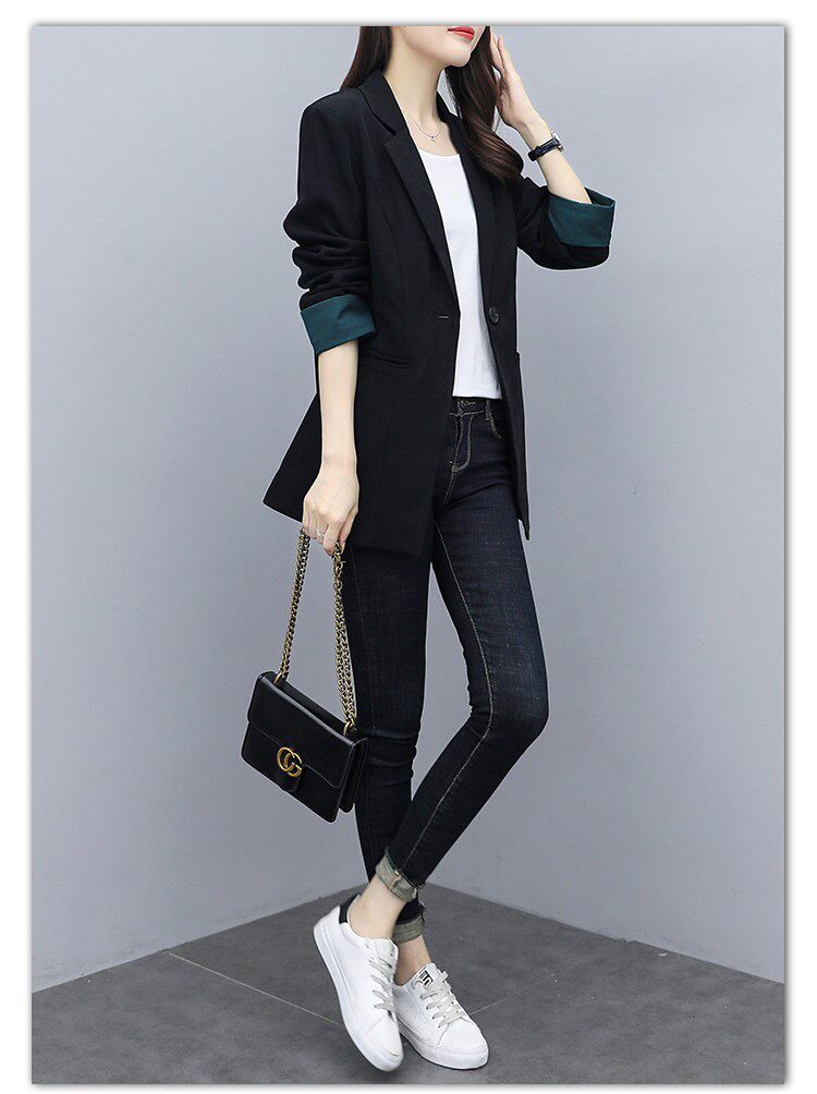 Костюм, весенняя осенняя тонкая куртка, черный кардиган, коллекция 2023, подходит для подростков 