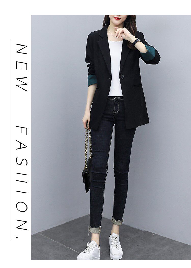 Костюм, весенняя осенняя тонкая куртка, черный кардиган, коллекция 2023, подходит для подростков 