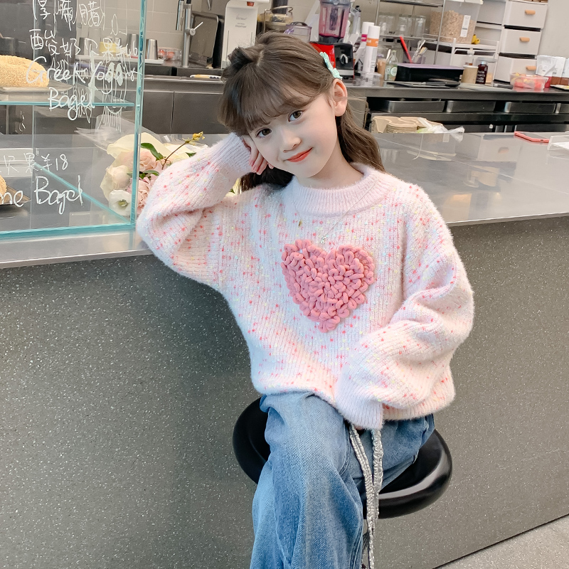 Girl Sweater Autumn Winter Clothing 2023 New Ocean Gas Children Winter Thickening Plus Suede Knit Undershirt Girl Great Boy-Taobao