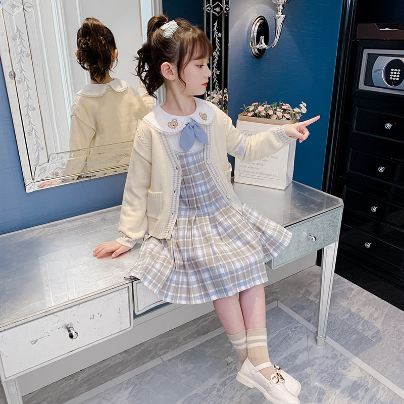 Girl Foreign Dress Spring Dress 2022 New Foreign Pie Princess Nepotism Red Spring Autumn Great Child Trendy Suit Skirt