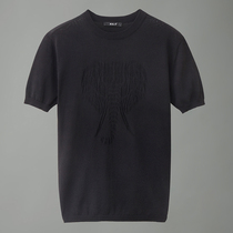 Round neck knitwear mens ins cartoon elephant head ice silk T-shirt half sleeve solid color 2020 Summer bottoming wool top tide