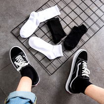 Socks mens stockings spring and autumn cotton breathable sweat-absorbing deodorant mid-tube summer socks black high-end trend White