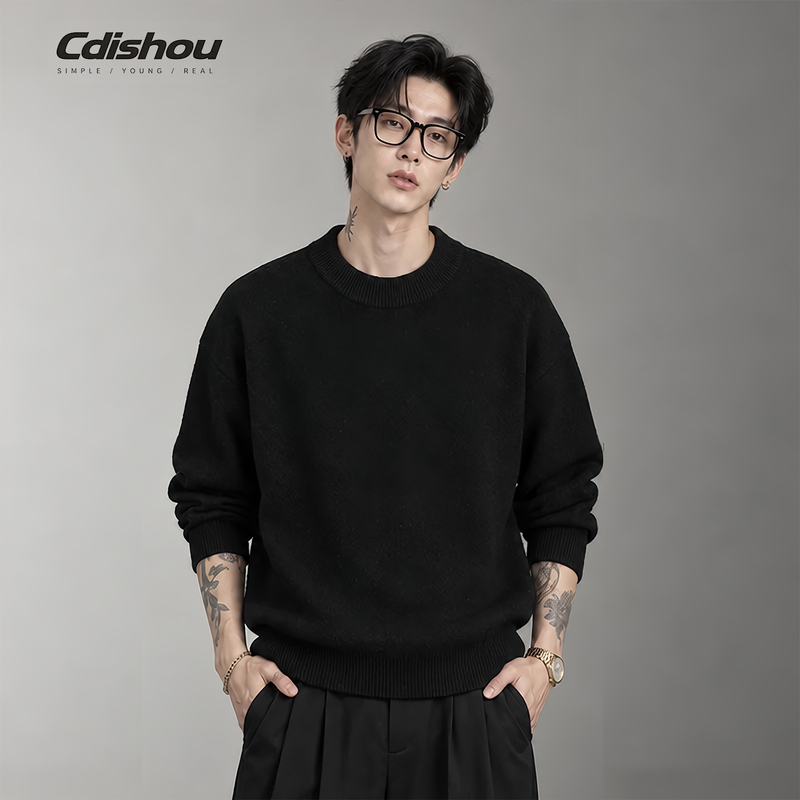 Simple Black Crew Neck Sweater for Men, Autumn and Winter, Fleece-Lined, Thickened, Warm Knitwear, 2026 New Style, Trendy Brand Inner Wear Simple Black Crew Neck Sweater for Men, Autumn and Winter, Fleece-Lined, Thickened, Warm Knitwear, 2026 New Style, Trendy Brand Inner Wear