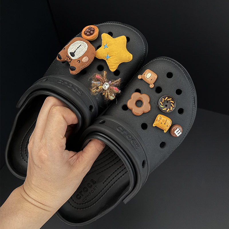Suitable for Crocs Shoes, Crocs Clogs, Good Night Bear Brown Shoe Charms, Universal Detachable Clog Charms