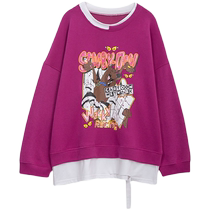Large size fat mm early autumn sweatshirt for women spring and autumn thin loose Korean style fake two-piece top 2023 new coat