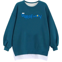 Long-sleeved sweatshirt 2023 spring and autumn new style womens high-end large size fat mm loose Korean style fake two-piece mid-length top